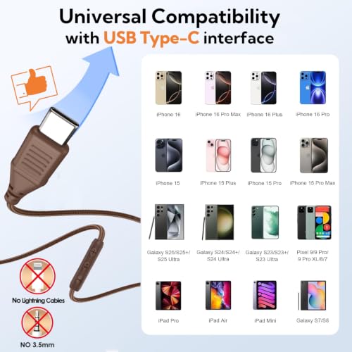 INFURTURE USB C Headphones Active Noise Cancelling Headphone Wired Over Ear - color: Brown
