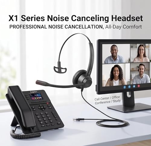 X1 RJ9 Desk Phone Headset - Desk Phone ONLY - Single Ear Noise Cancelling Mic - Compatible with Yealink Cisco Polycom Avaya IP Phones - All-Day Comfort