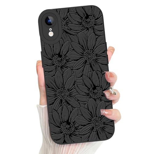 MZELQ for iPhone XR Case Sunflowers Floral Pattern -Black | Silicone Flowers Cute, Camera Protection Soft Slim Phone Cover for Girls Women - color: Black-Sunflower, size: iPhone XR