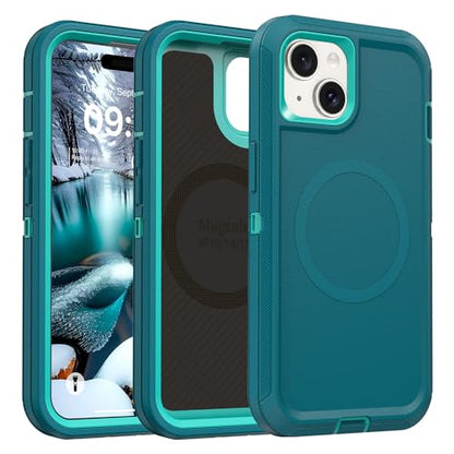 TUTUKII Magnetic for iPhone iPhone 15, 14 & 13 CaseTeal Dark Green | MagSafe Compatible, Rugged, Tough, Heavy Duty, Shockproof, Tri-Layer, 6.1-Inch, - color: Dark Green
