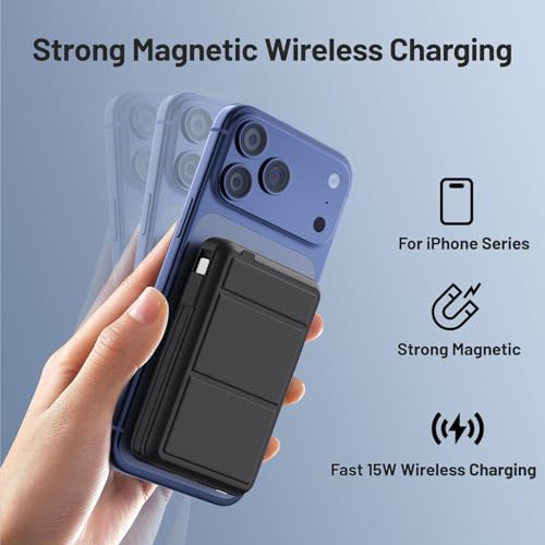 Azmuth for MagSafe Portable Charger, 10000mAh Magnetic Power Bank | 20W PD Fast Charging Magnetic Travel Charger with Dual USB-C LED Display for iPhone 17/16/15/14/13/12 Series - color: Black