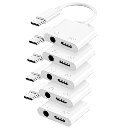 Criello USB C to 3.5mm Headphone and Charger Adapter - color: White, size: 5 Pack