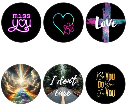 (6 Pack Cell Phone Grip,Phone Finger Foldable Holder Stand Compatible with iPhone - Black Heart Love Quotes - color: Py008