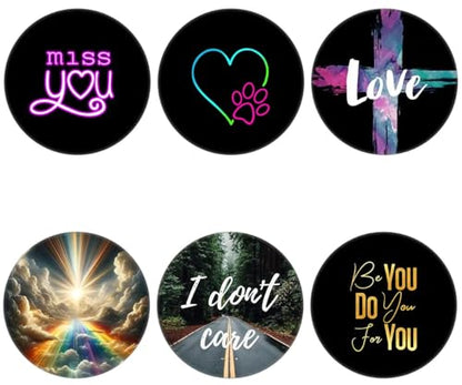 (6 Pack Cell Phone Grip,Phone Finger Foldable Holder Stand Compatible with iPhone - Black Heart Love Quotes - color: Py008