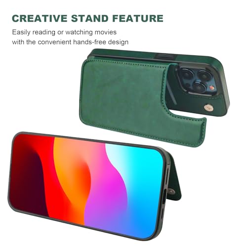 ONETOP for iPhone 15 Pro Max Wallet Case with Credit Card Holder,Green | Kickstand,ID/Cash Holder,Case Wallet with Card Slots,Double Magnetic Clasp,Durable PU Leather Shockproof Cover for Women Men - color: Green