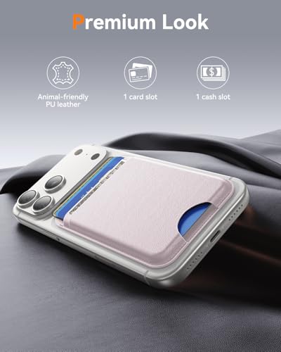 for MagSafe Wallet, 5 Card Holder, Slim Leather Magnetic Wallet for iPhone 17/16/15/14/13/12 Pro Max Plus Air Series, 1 Card Slots & 1 Cash Slot,Pink - color: Pink