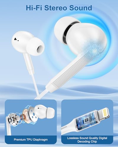 Lightning Headphones for iPhone 14/13/12 Pro Max, Wired Earbuds Lightning - color: White-1 Pack