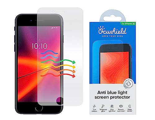 Ocushield Anti Blue Light Tempered Glass Screen Protector of iPhone SE – Blocks Blue Light, Prevents Eye Strain & Helps You Sleep Better, 9H Hardness & Case Friendly - size: iPhone SE (2020/2022)