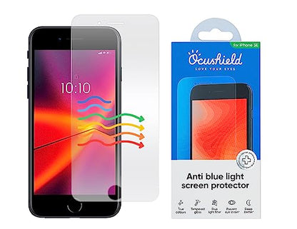 Ocushield Anti Blue Light Tempered Glass Screen Protector of iPhone SE – Blocks Blue Light, Prevents Eye Strain & Helps You Sleep Better, 9H Hardness & Case Friendly - size: iPhone SE (2020/2022)