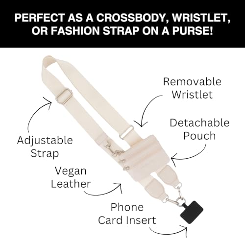 Save the Girls Clip & Go Phone Lanyard Crossbody Strap with Wallet, Cream - color: Neutral Cream Strap