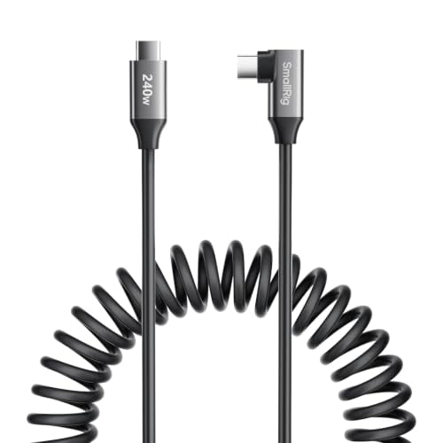 SmallRig USB C to USB C Coiled Data Cable (Straight to Angled), 240W PD 3.1 Fast Charging Cable, USB 2.0 Data Transfer, TPU Coiled Design, Aluminum Alloy Shell for iPhone, Laptops, Tablets & More-5730 - size: 1.15-4.92 ft, style: Straight to Angled Coiled
