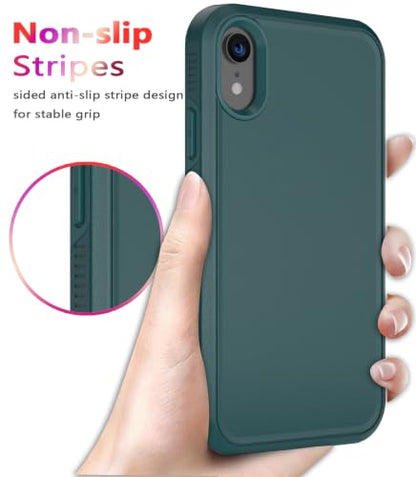 Diverbox for iPhone XR Case [Tempered Glass Screen Protector] [Shockproof] [Dropproof] Heavy Duty Protection Phone Case Cover for Apple iPhone XR (Dark Green) - color: Dark Green-2in1