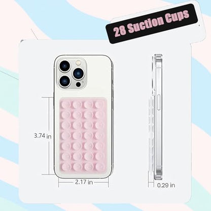 Rookii 2Pcs Suction Phone Holders Double-Sided,Hands-Free Silicone Suction Pad Sticky Phone Grip,Non Slip Case Sticky Pad Grip for Stand,Shower Mirror and Car Selfie (Pink Black) - color: pink black