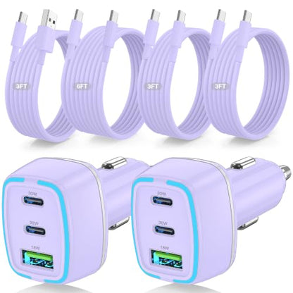 75W USB C Car Charger, 3-Port Super Fast Charging Cigarette Lighte - color: Purple