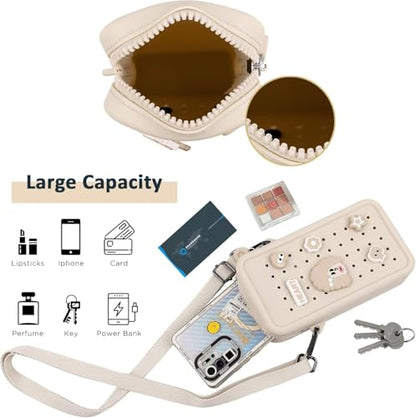 Silicone Crossbody Bag for Women, DIY Charm Compatible Perforated Hole Design, Compact Waterproof Lightweight Phone Purse with Adjustable Strap for Daily Use (Beige) - color: Beige