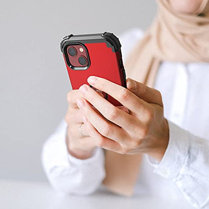 IDweel for iPhone 15 Case with Tempered Glass Screen Protector, 3 in 1 Shockproof Slim Hybrid Heavy Duty Hard PC Cover Soft Silicone Bumper Full Body Case,Red - color: Red