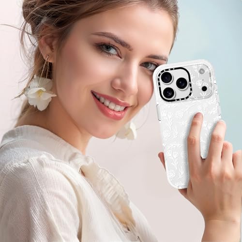 Dumkery Cute White Flowers Case Compatible with iPhone 17 Pro Max Case, Floral Aesthetic Pattern, Soft TPU Shockproof Bumper Cases Cover for Girls Women - size: iPhone 17 Pro Max