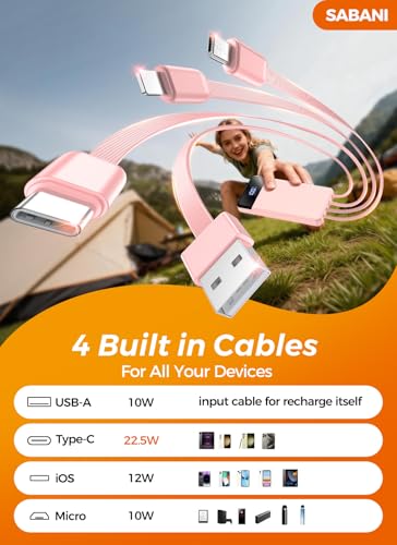 SABANI Portable Charger 35000mAh Power Bank, 4 Built in Cable Big Capacity - color: Bubblegum