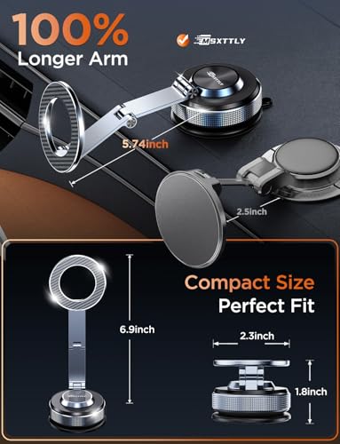 MSXTTLY Magnetic Car Phone Holder Tesla Phone Mount for Magsafe,Long Arm - color: Space Gray