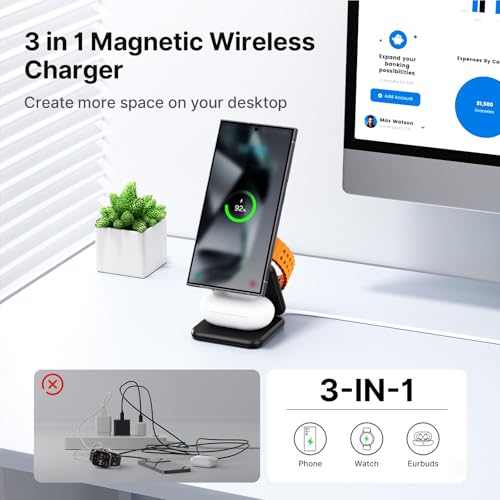 KU XIU 3 in 1 Charging Station for Samsung Phone Watch Buds - color: Black