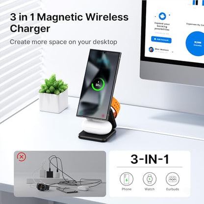 KU XIU 3 in 1 Charging Station for Samsung Phone Watch Buds - color: Black