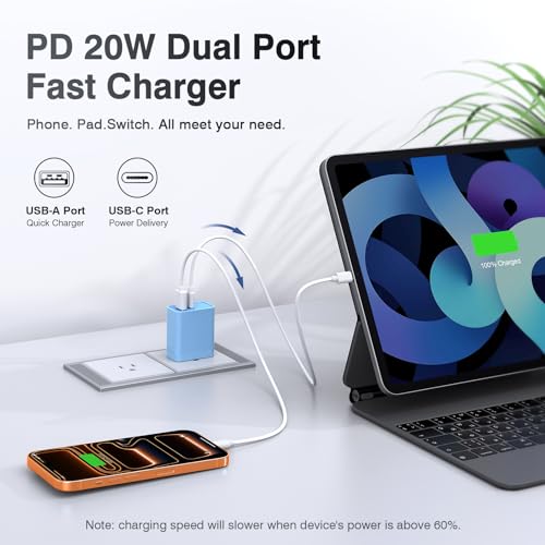 [20W/2Pack] Fast Charger Block, USB C Wall Charger, Charger Cube, Dual Port PD Fast Charging Block Brick Compatible for Watch Series 10 iPhone 15 16 17 Pro Max Airpod Brick Plug Power Adapter, Blue - color: Blue