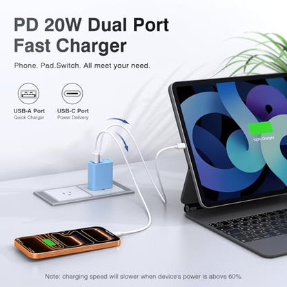 [20W/2Pack] Fast Charger Block, USB C Wall Charger, Charger Cube, Dual Port PD Fast Charging Block Brick Compatible for Watch Series 10 iPhone 15 16 17 Pro Max Airpod Brick Plug Power Adapter, Blue - color: Blue