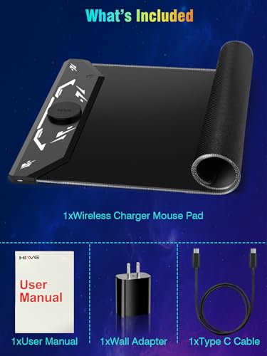 Gaming Mouse Pad RGB, 35"x15.8" Large Keyboard Desk Mat with Magnetic Wireless Charging for iPhone, 24 Light Effects, Non-Slip Base, Waterproof Ultra-Smooth Surface, with Adapter, Black