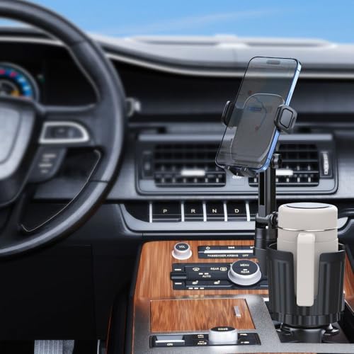 Cup Holder Phone Mount for Car, 2 in 1 Cell P Car Mount 360 Rotation Cup Holder Expander for Stanley 10-40oz Drink Bottles, Mugs and Phone Compatible with iPhone Samsung