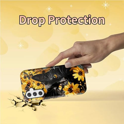 Black Cat Sunflowers Phone Case for Samsung Galaxy S25, Dual Layer Shockproof Rugged Cover with Soft TPU + Hard PC, Anti-Scratch Slim Fit Wireless Charging Compatible - color: Black Cat Sunflowers, size: 6.2" Galaxy S25