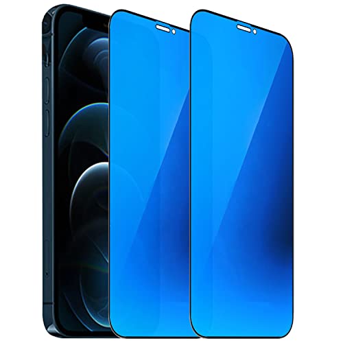2 Pack Anti-Blue Privacy Tempered Glass Suit for iPhone 12 Pro Max Mirror Anti-Spy Screen Protector Anti-Peeping Film Electroplated 9H Hardness Anti-scratch 6.7 inch (Blue) - size: For iPhone 12 Pro Max
