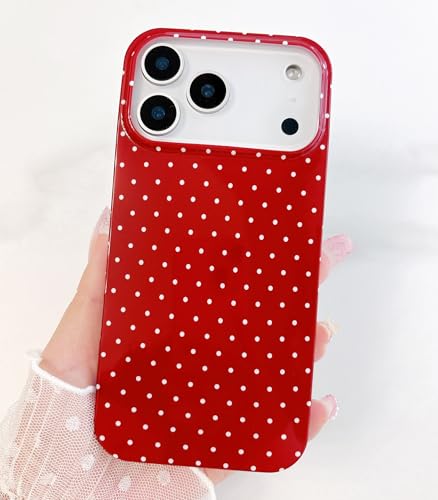Qokey Compatible with iPhone 17 Pro Max Case, White Polka Dot TPU Glossy Case, Cute Simple Aesthetics Design for Girls Women, Lightweight Soft Slim Protection Fashionable Cover - Wine Red - color: White Dots & Wine Red