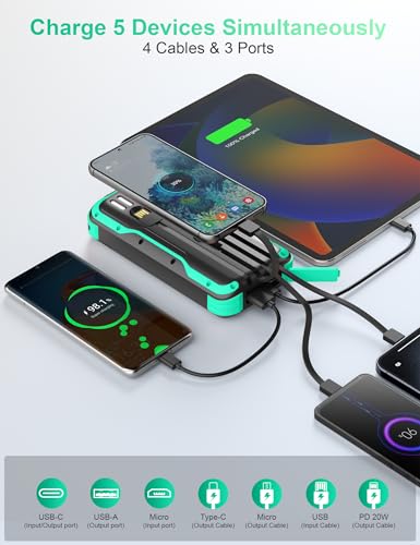 Solar Power Bank 40000mAh PD20W Fast Charging Portable Solar Charger - color: Green