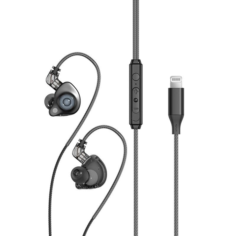 Wired in-Ear Headphones with Mic, Lightning Connector for iPhone,HiFi Sound Earphones with Volume Control, S25 Black - color: Black