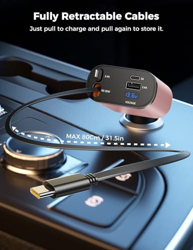 [Upgraded] SUPERONE Retractable Car Charger 4 in 1 Fast Phone Charger - color: Pink