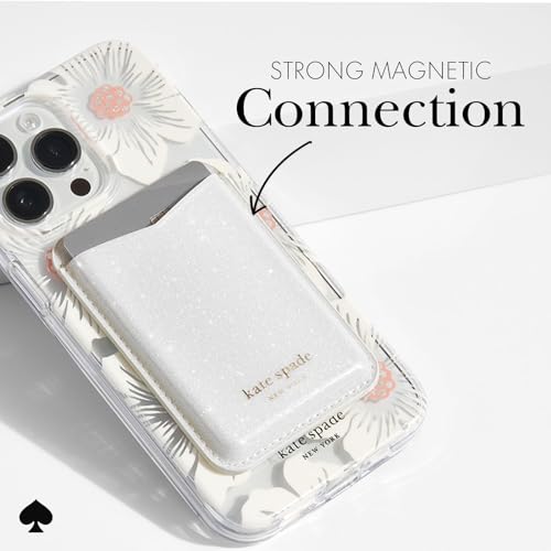 kate spade new york Magnetic Card Holder/Wallet - White Glitter | Stylish Phone Wallet - Compatible w/MagSafe Phones & Cases -Detachable MagSafe Wallet for iPhone 17 Pro Max/16/15/14/Pixel 10 - color: White Glitter