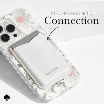 kate spade new york Magnetic Card Holder/Wallet - White Glitter | Stylish Phone Wallet - Compatible w/MagSafe Phones & Cases -Detachable MagSafe Wallet for iPhone 17 Pro Max/16/15/14/Pixel 10 - color: White Glitter