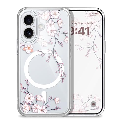for iPhone 17 Case, Ultra Thin Magnetic Hard Clear Compatible with MagSafe for iPhone 17 Phone Cover 6.3 inch, Plum Blossom - color: Plum Blossom, size: for iPhone 17