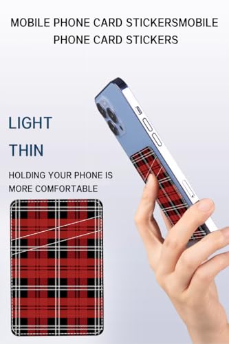 Phone Card Holder, Dual Pocket Leather Phone Wallet Adhesive Stick On, Cute Card Holder, Credit Card Holder for Phone Case Red Black Checkerboard - color: Red Black Checkerboard