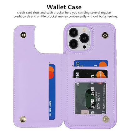 iCoverCase Compatible with iPhone 14 Pro Case with Card Holder, Wallet Case for Women Men RFID Blocking PU Leather Protective Phone Case 6.1 Inch (Light Purple) - color: Light Purple