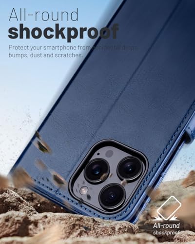 OCASE Compatible with iPhone 16 Pro Wallet Case, PU Leather Flip Folio Case with Card Holders RFID Blocking Kickstand [Shockproof TPU Inner Shell] Phone Cover 6.3 Inch 2024, Blue | Magnetic Flip Folio Cover with RFID Blocking, Card Holders, Shockproof TPU
