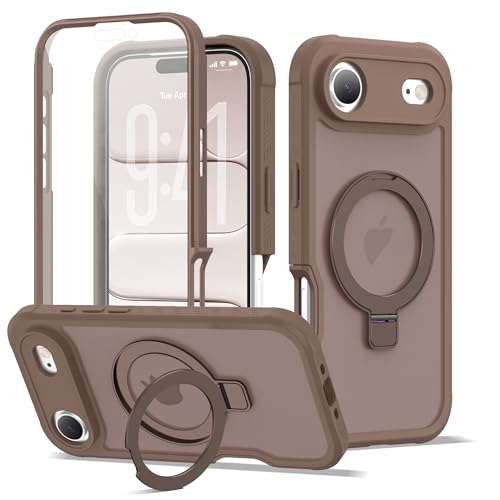 Compatible with iPhone 17 Air Case with Magnetic Ring Stand [Compatible with Mag-Safe] [Built-in Screen Protector] Military-Grade Drop Protection Matte Translucent Phone Case, Desert Brown - color: Desert Brown, size: Iphone 17 Air