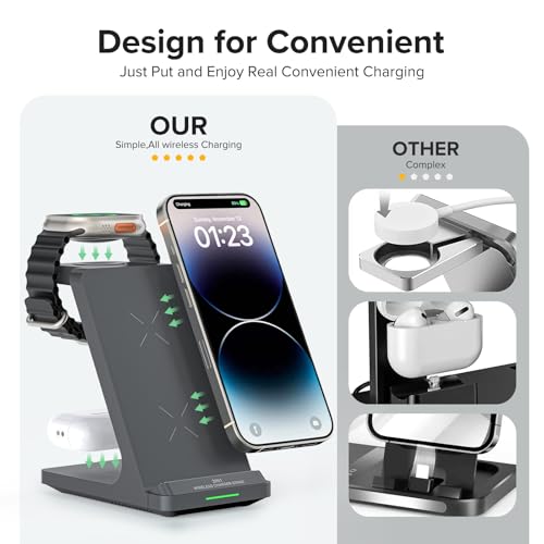 3 in 1 Fast Wireless Charging Station for Multiple Apple Devices - color: Grey