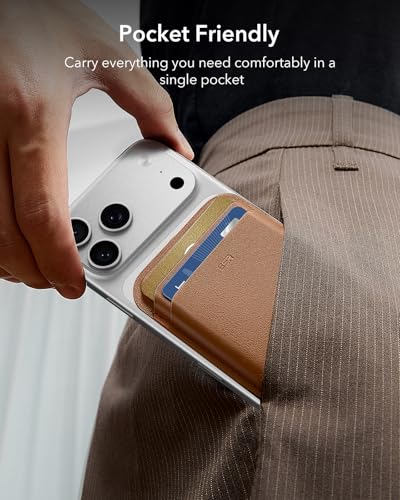 ESR for MagSafe Wallet, 5 Card Holder for Phone Case, RFID Blocking | MagSafe Sticker Included, Slim Magnetic Wallet for iPhone 17 Pro Max 17e 16 15 14 13 12 Series, Selected Samsung Galaxy,Brown - color: Brown