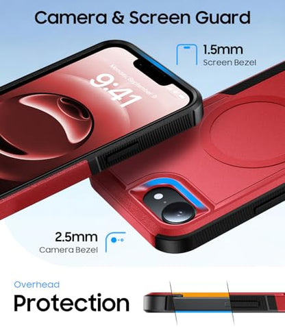 Magnetic for iPhone 17e Case Rugged Dual-Layer Shockproof Red | Military-Grade Heavy Duty Protection, Fit for Magsafe, Matte Finish Scratch Resistant Anti-Fingerprint Anti-Slip Phone Cover - color: Red