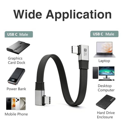 Duttek 80Gbps Right Angle USB C Cable 7.87inch/20cm, 240W PD/8K@Hz, Short USB C to USB C Cable, Type C Male to Male Flat Cable for Steam Deck, Laptop, Car, Desk Setup - style: Side Angle to Side Angle 90 Degree USB C Cable