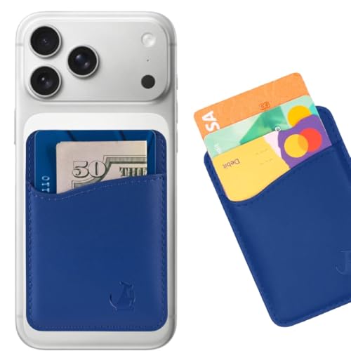 Wallaroo Premium Leather Cell Phone Wallet Stick On - Android and iPhone Wallet and Card Holder for Women and Men - Durable with Non-Slip Lining Secures Up to 3 Cards - color: Royal Blue Leather
