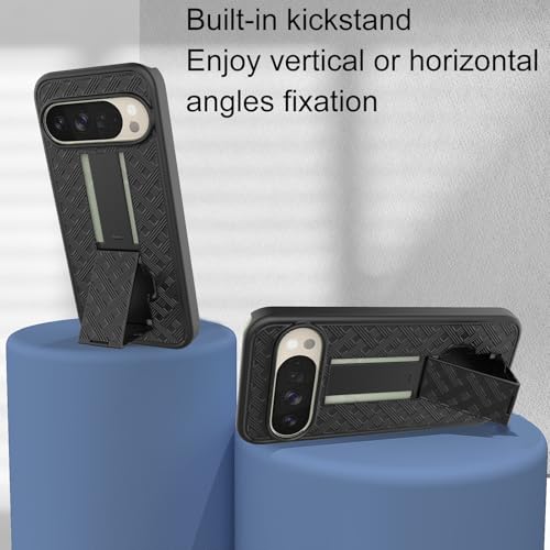 for Google Pixel 10 Pro XL Stand Phone Case, Screen Protector-Black | Belt Clip Kickstand Holder Holster, Slim Slide Shell Pouch Full Body Protective, Rugged Shockproof Drop Defense Outdoor Cover - size: Pixel 10 Pro XL