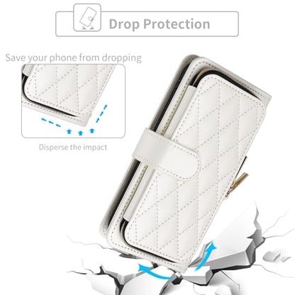 Wallet Case for Samsung Galaxy S21 5G 6.2 inch with Wrist Strap, 9+ Card Slots Zipper Purse, Luxury PU Leather Stand Full Body Accessories Cell Phone Cover for S 21 21S G5 Women Girls White | Girls, Wrist/Shoulder Strap, 9+ Card Slots Zipper Purse, Luxury