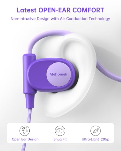 Mehomeli Kid Headphones, Air Conduction Open Ear Headphones, 3.5mm Jack - color: Purple